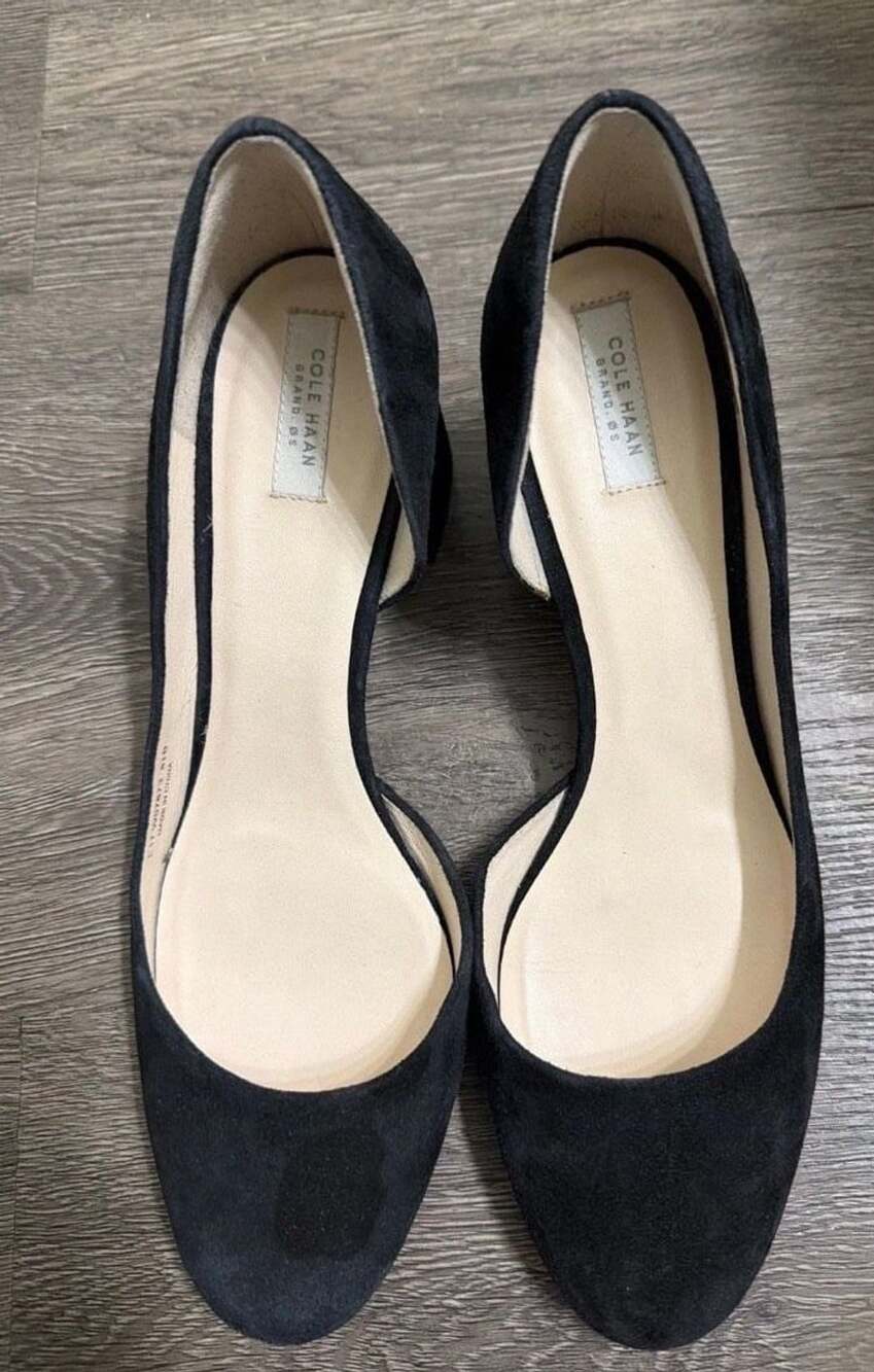 Cole Haan Laree Grand D'Orsay Black Suede Block Heel Pumps